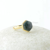 Moss Agate Ring - Gold Plated Ring - 925 Solid Silver - 10mm Hexagon - Gemstone Jewelry - Gift for Her - Jewelry for Lover - Womens Jewelry